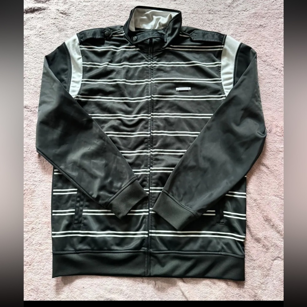 Ecko Unltd Men's Black White Striped Fleece Lined Soft Shell Jacket‎ Sz Large